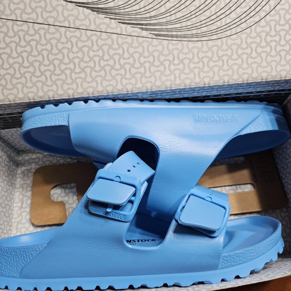 New Birkenstock Women's Arizona Sky Blue Waterproof EVA Pool Slides Sandals 8 39